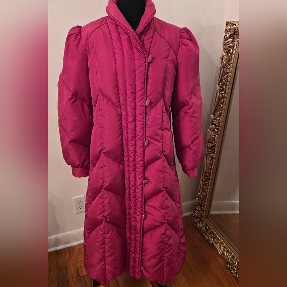 Grand Creations Vintage 80s Rose Down Filled Long Puffer Coat Sz 16 - Picture 1 of 10